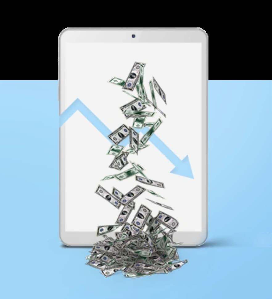 Debt Settlement Services offered by Credit & Debt Ipad with money and downward trending arrow graph on the screen